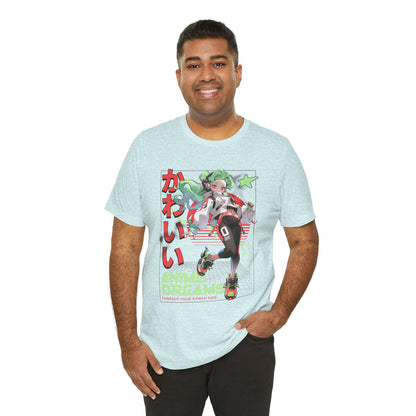 Anime Dreams Kawaii Tee — Neon Retro Anime Girl Graphic T-Shirt