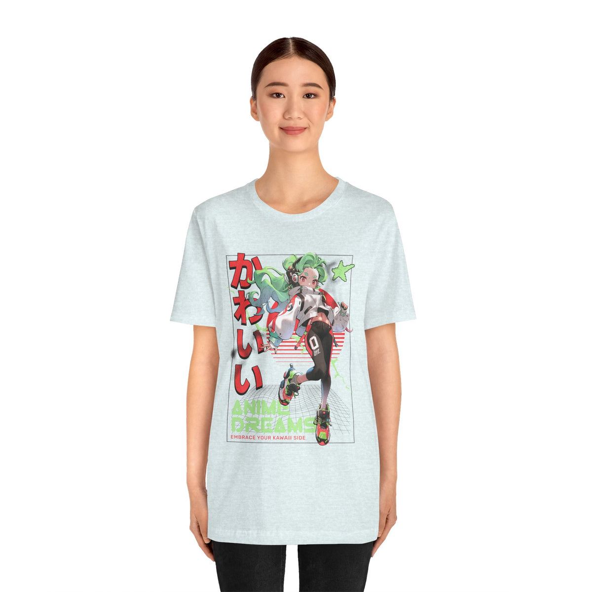 Anime Dreams Kawaii Tee — Neon Retro Anime Girl Graphic T-Shirt