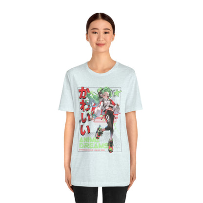 Anime Dreams Kawaii Tee — Neon Retro Anime Girl Graphic T-Shirt