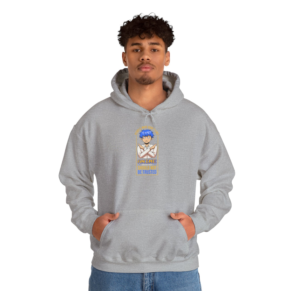 Anime Blue-Haired Character Hoodie — 'Promise to Be Trusted' Graphic Pullover