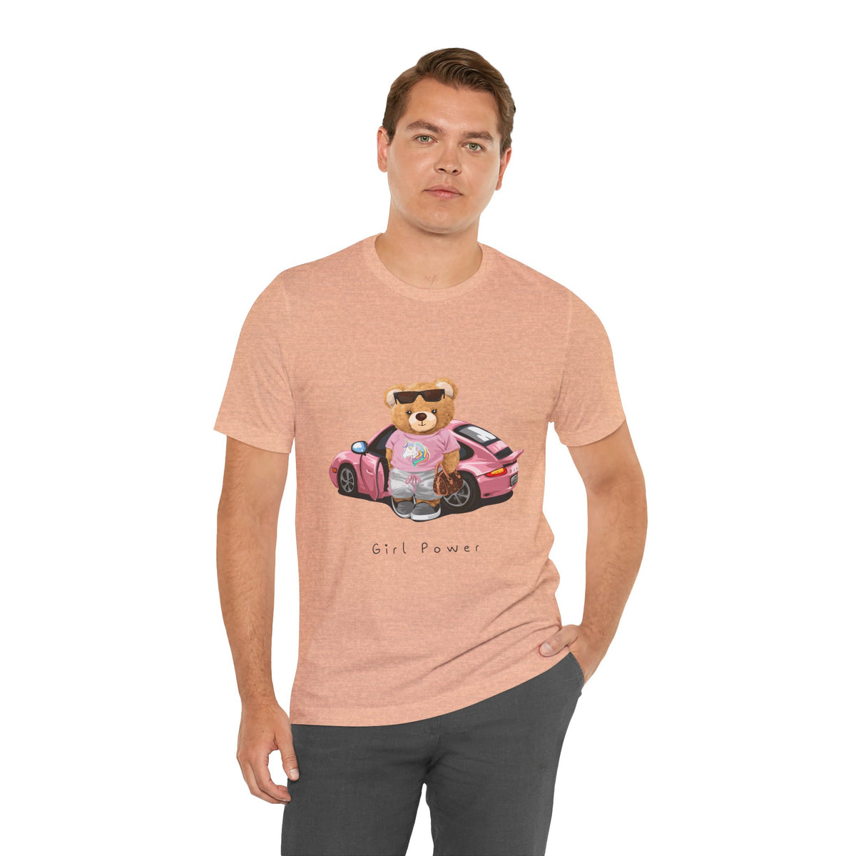 Girl Power Bear Tee — Cute Pink Car Teddy Graphic T-Shirt