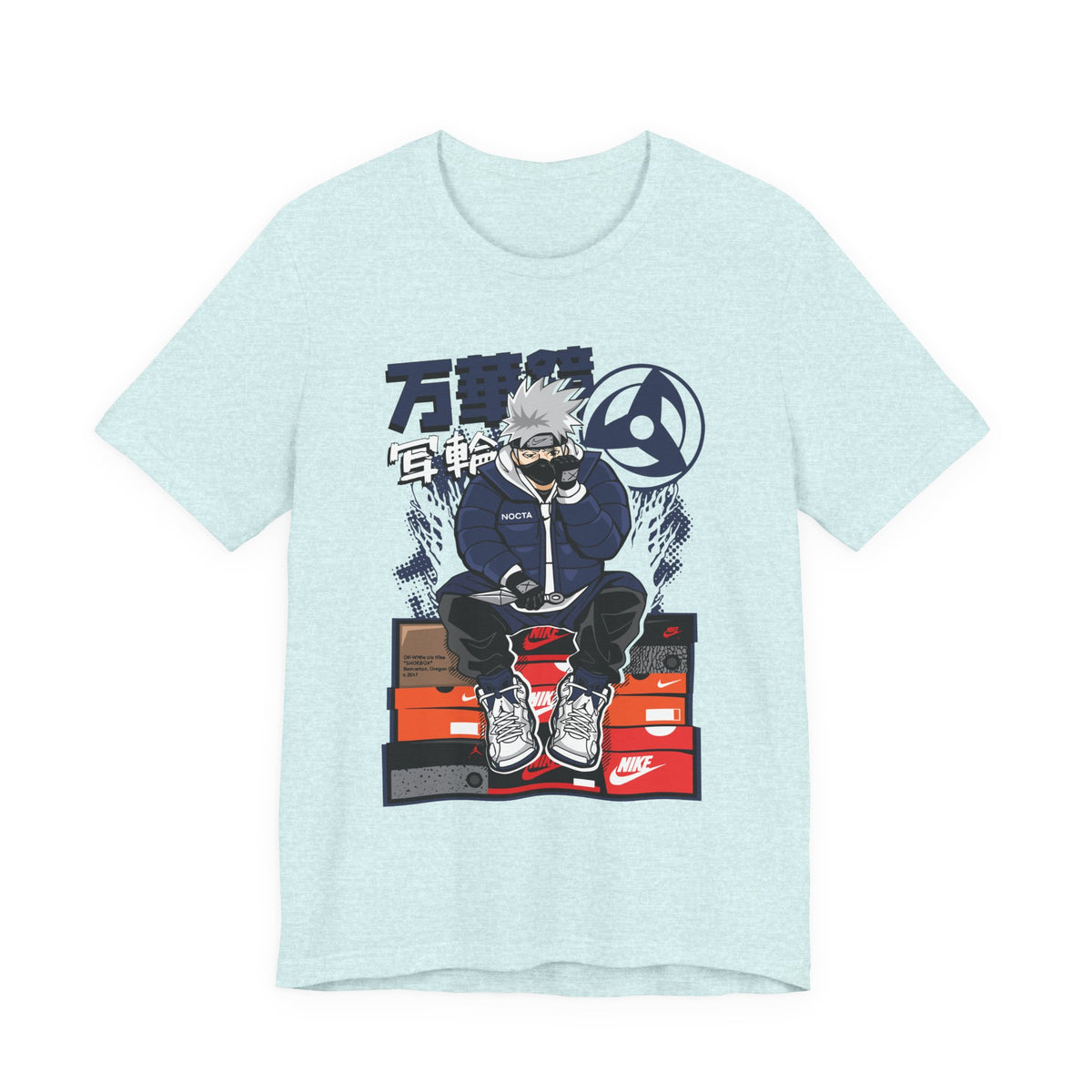 Anime Sneakerhead Tee — Sitting Character on Shoe Boxes with Japanese Text