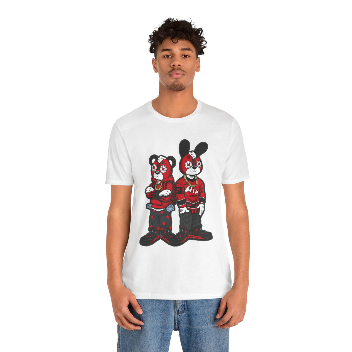 Streetwear Cartoon Bear & Bunny Tee — Hip Hop Graphic T-Shirt