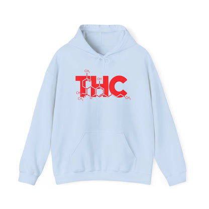 THC Molecule Hoodie – Red Chemistry Logo Cannabis Sweatshirt