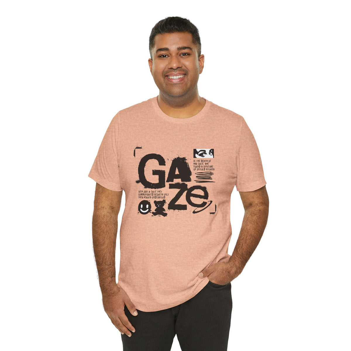 Gaze Typography Graphic Tee — Abstract Monochrome Text Art T-Shirt