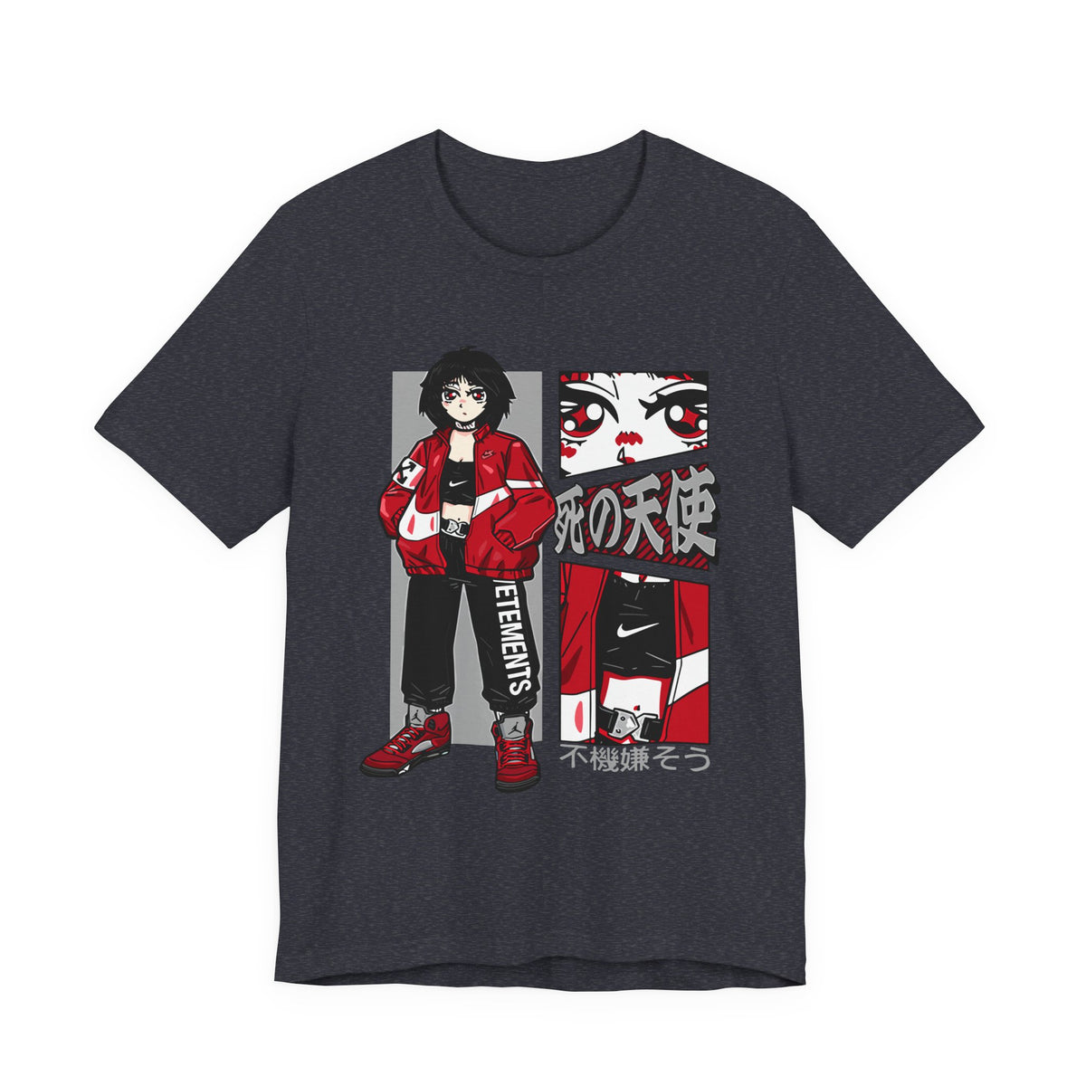 Anime Streetwear Tee — Red-Jacket Angel Graphic