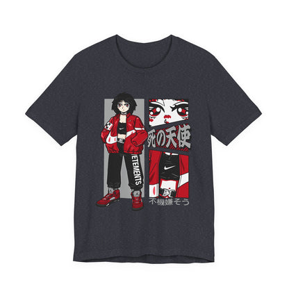 Anime Streetwear Tee — Red-Jacket Angel Graphic