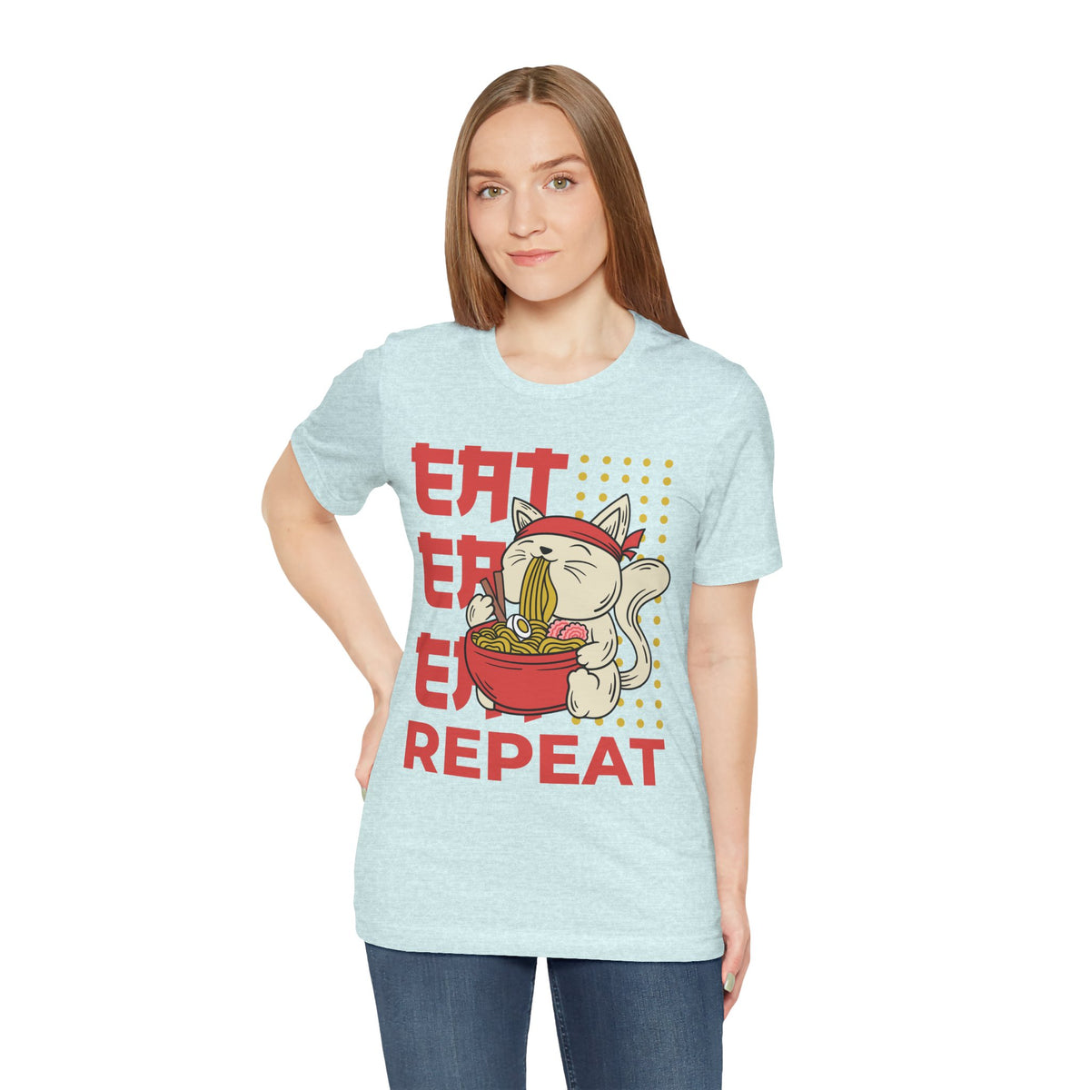 Ramen Cat Tee — "Eat Sleep Repeat" Cute Noodle Lover T-Shirt