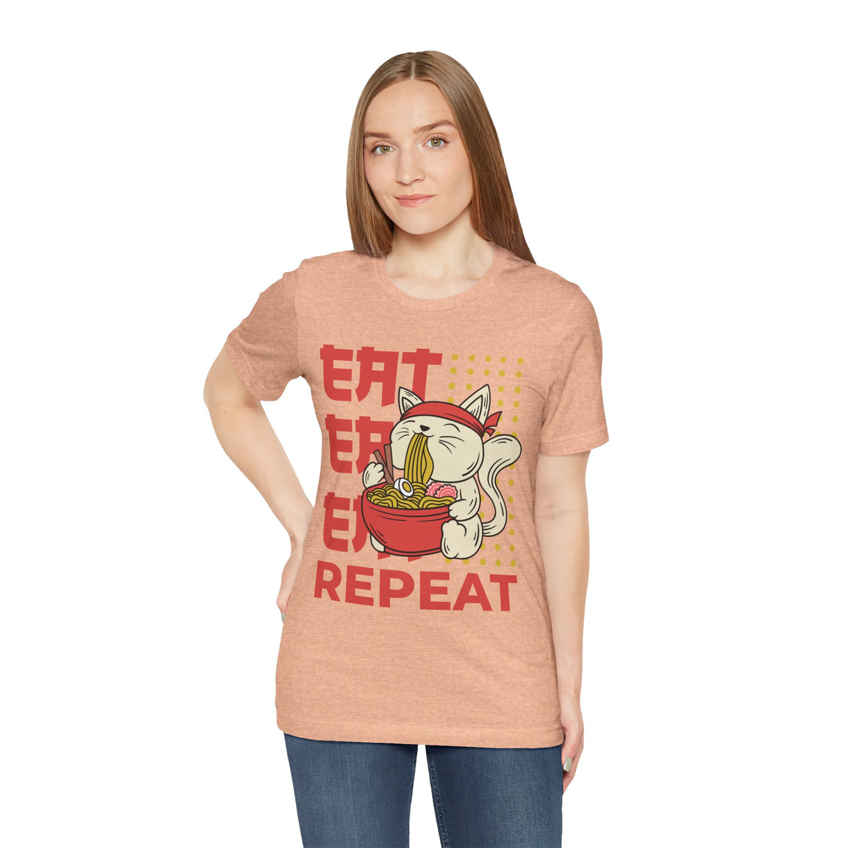 Ramen Cat Tee — "Eat Sleep Repeat" Cute Noodle Lover T-Shirt