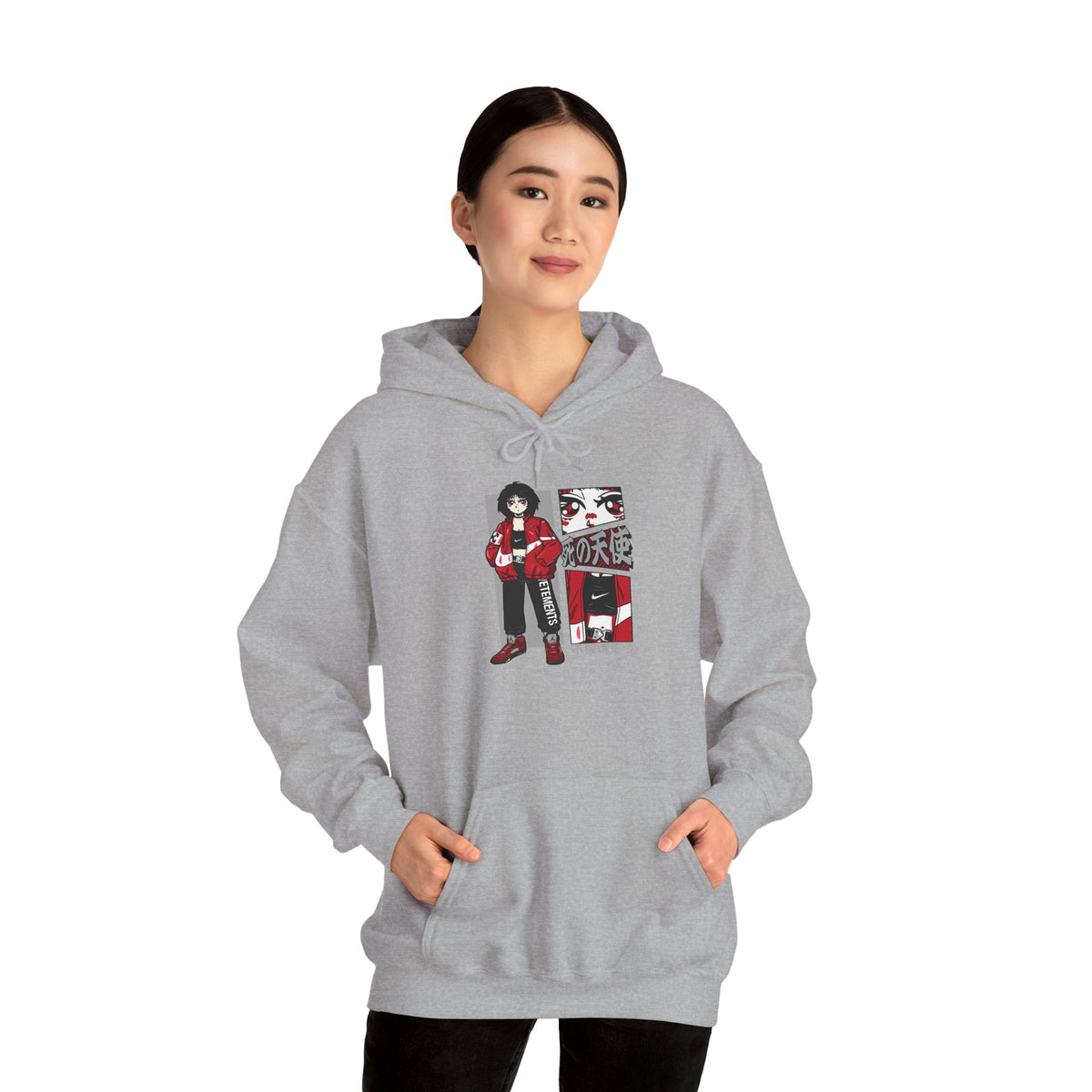 Anime Streetwear Red-Jacket Angel Hooded Sweatshirt
