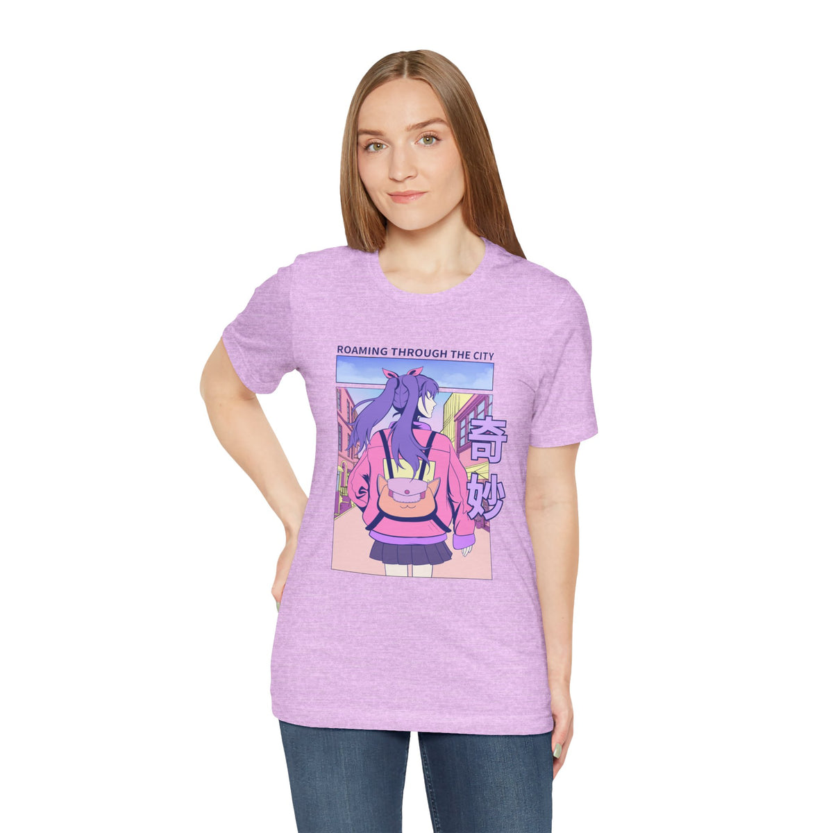 Roaming Through The City Anime Girl Tee — Vaporwave Cityscape Shirt
