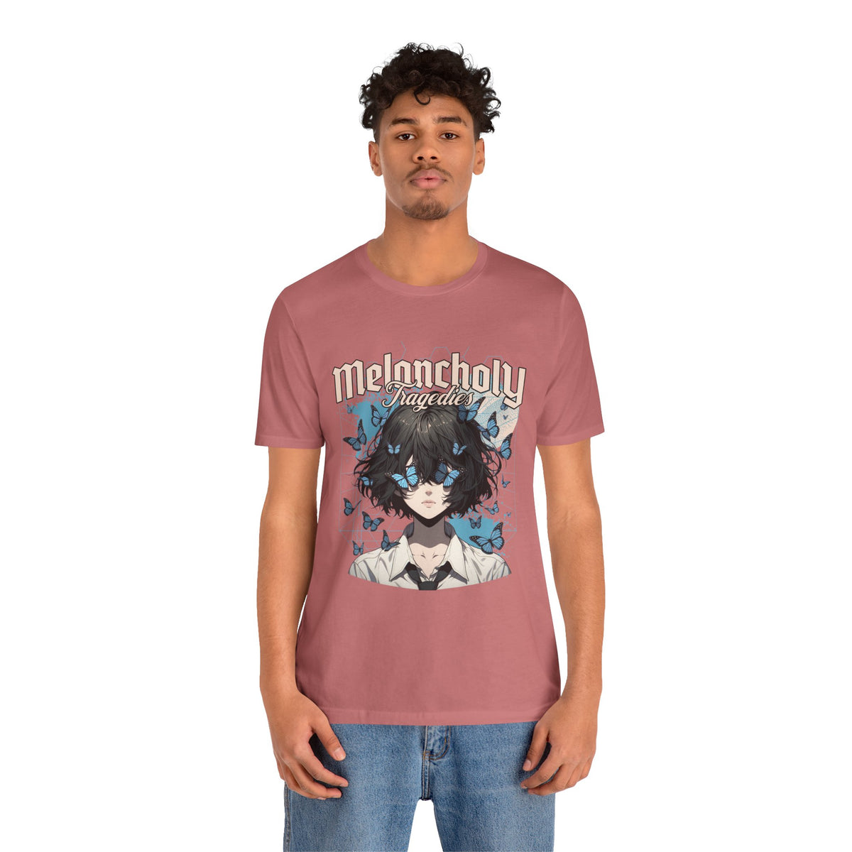 Melancholy Tragedia Anime Tee — Blue Butterflies Graphic T-Shirt