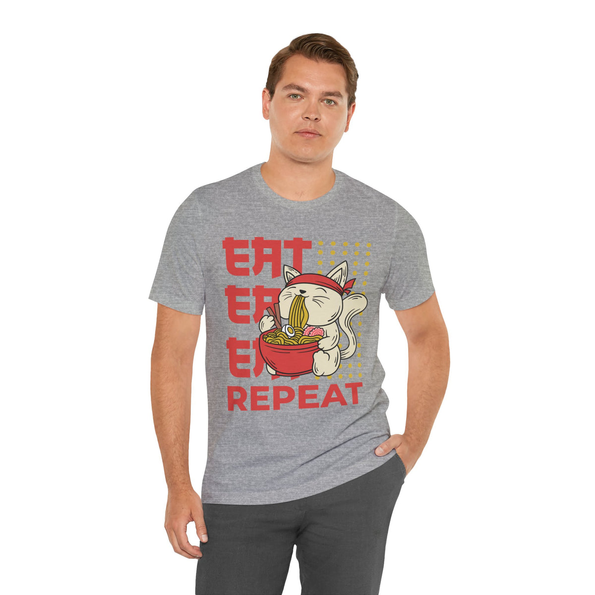 Ramen Cat Tee — "Eat Sleep Repeat" Cute Noodle Lover T-Shirt