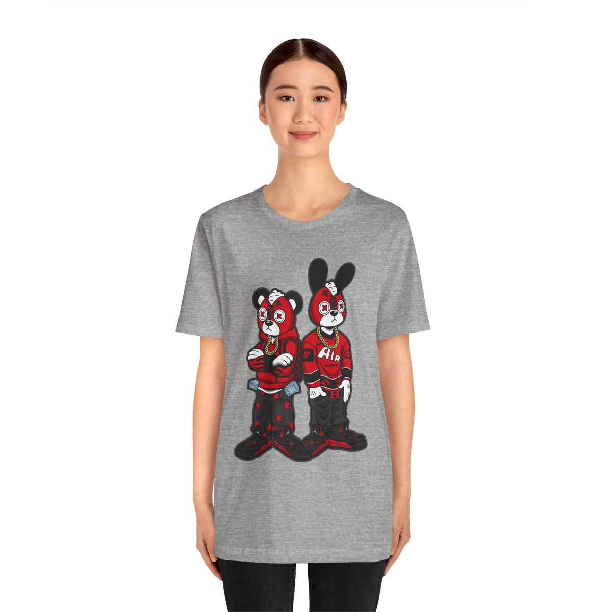 Streetwear Cartoon Bear & Bunny Tee — Hip Hop Graphic T-Shirt