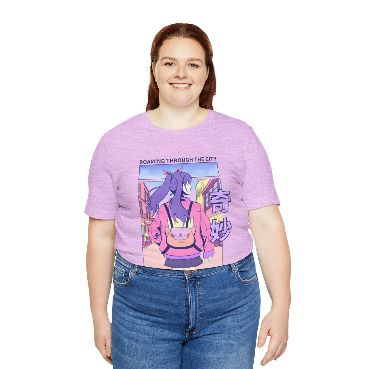 Roaming Through The City Anime Girl Tee — Vaporwave Cityscape Shirt