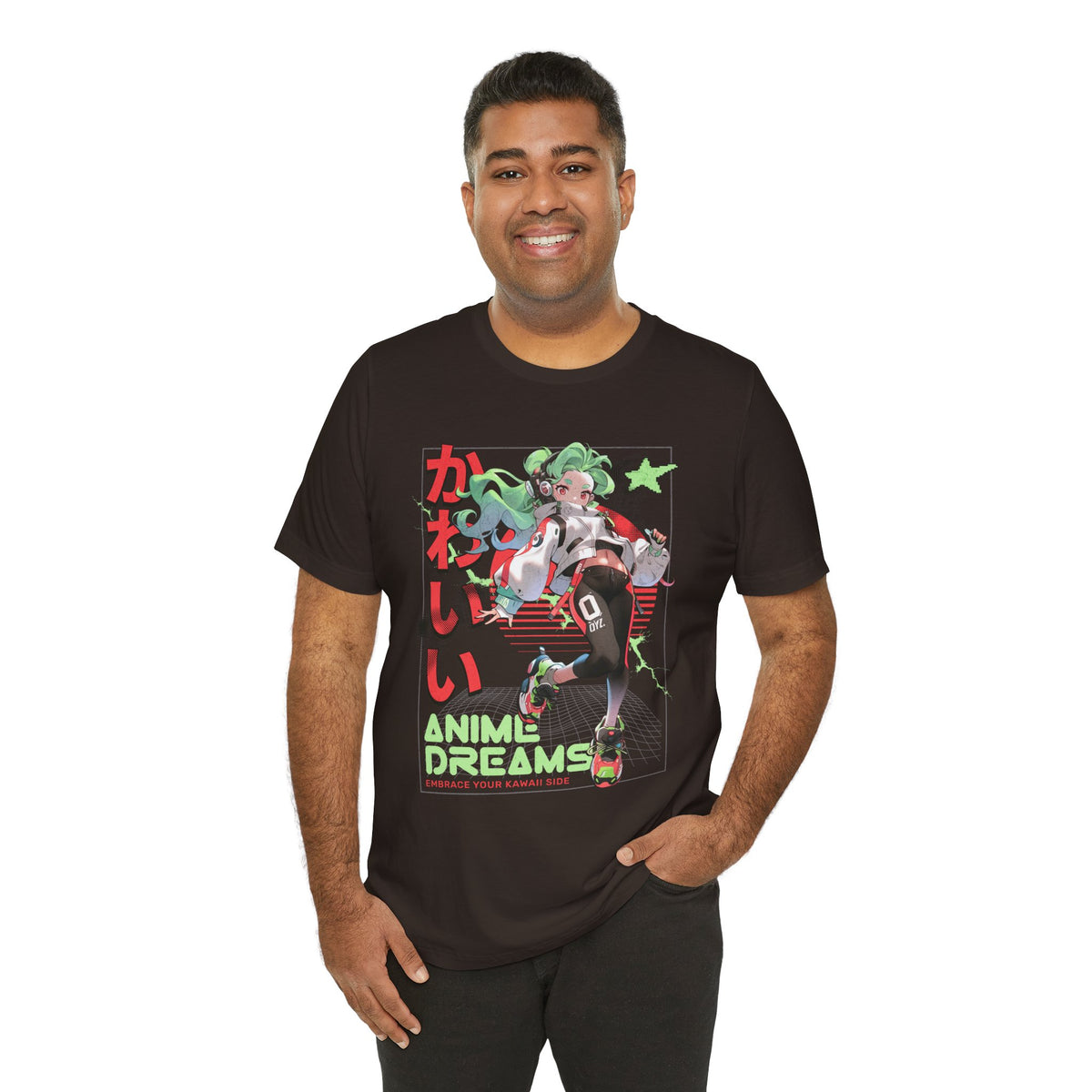 Anime Dreams Kawaii Tee — Neon Retro Anime Girl Graphic T-Shirt