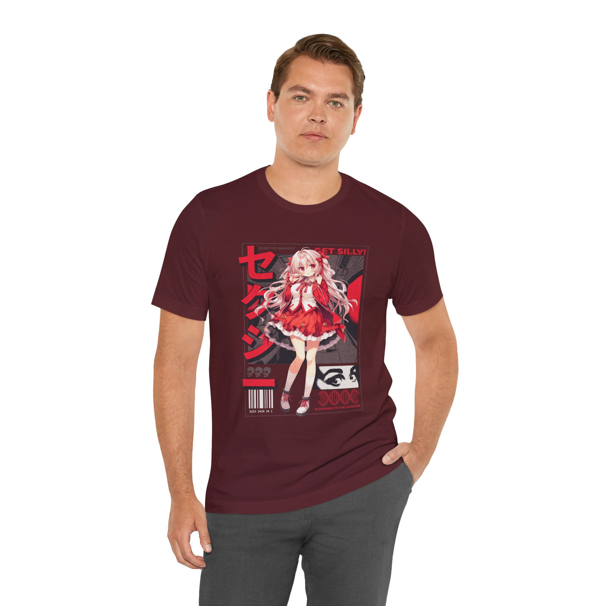 Anime Girl Graphic Tee — "Get Silly!" Red Harajuku Style T-Shirt