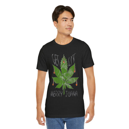 Merry Tijuana Cannabis Leaf Tee — 'Get Lit' Holiday Marijuana T-Shirt