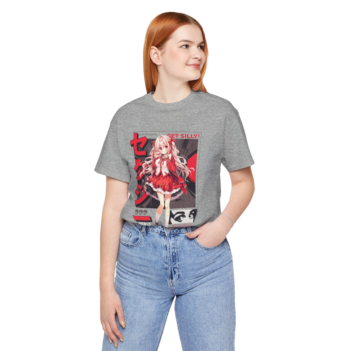 Anime Girl Graphic Tee — "Get Silly!" Red Harajuku Style T-Shirt