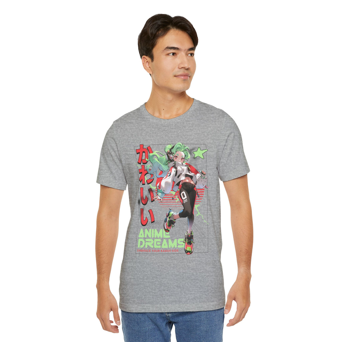 Anime Dreams Kawaii Tee — Neon Retro Anime Girl Graphic T-Shirt