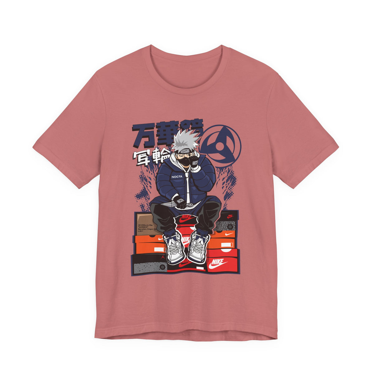 Anime Sneakerhead Tee — Sitting Character on Shoe Boxes with Japanese Text