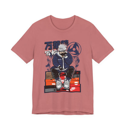 Anime Sneakerhead Tee — Sitting Character on Shoe Boxes with Japanese Text