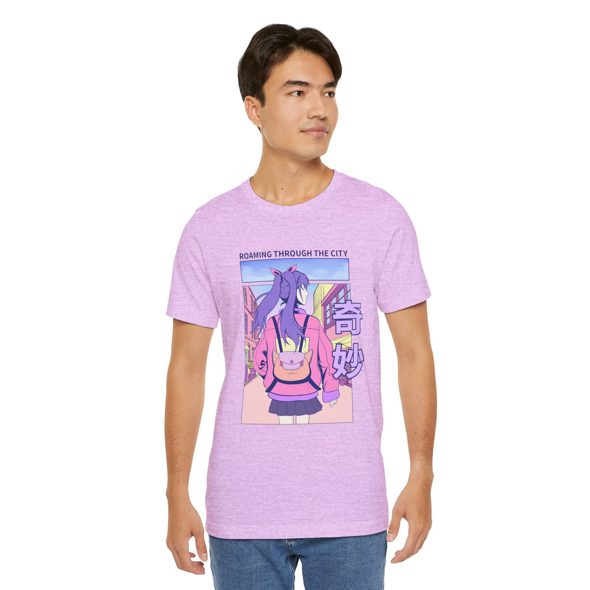 Roaming Through The City Anime Girl Tee — Vaporwave Cityscape Shirt