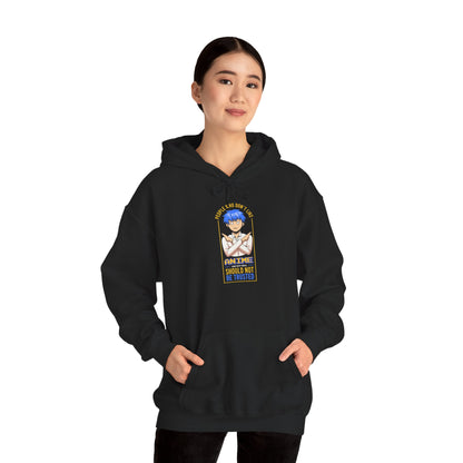 Anime Blue-Haired Character Hoodie — 'Promise to Be Trusted' Graphic Pullover