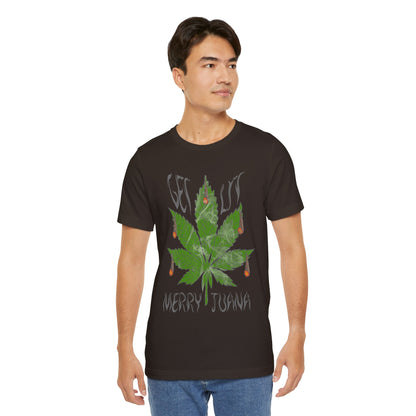 Merry Tijuana Cannabis Leaf Tee — 'Get Lit' Holiday Marijuana T-Shirt
