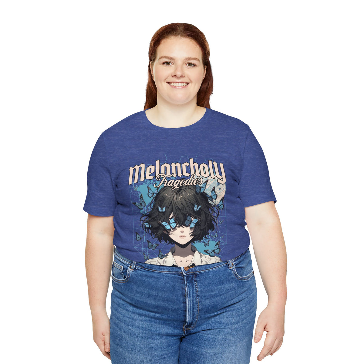 Melancholy Tragedia Anime Tee — Blue Butterflies Graphic T-Shirt