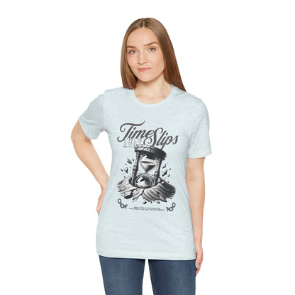Time Slips Hourglass T‑Shirt — Vintage Black & White Graphic Tee