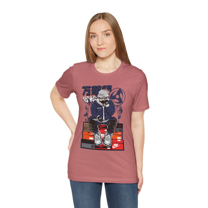 Anime Sneakerhead Tee — Sitting Character on Shoe Boxes with Japanese Text