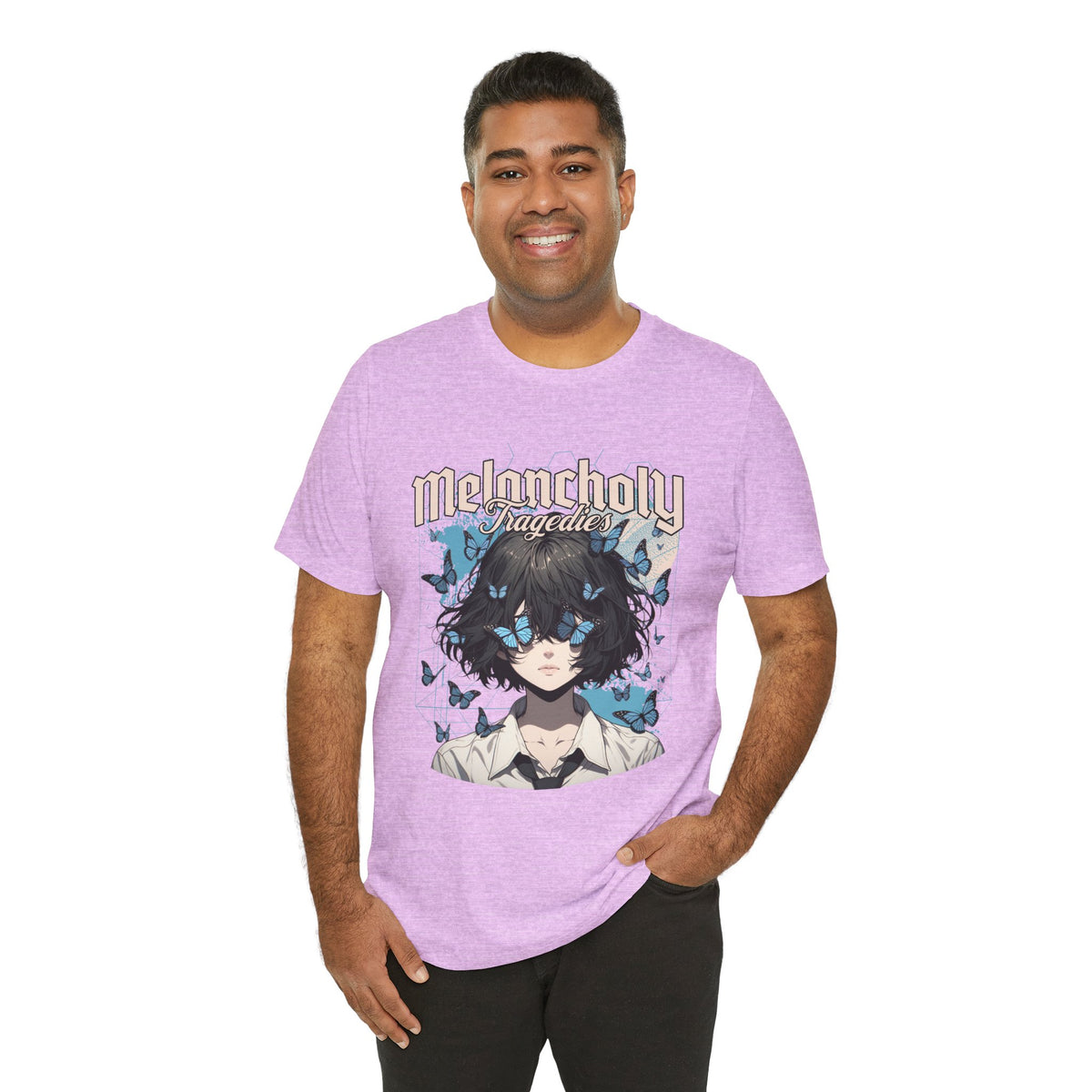 Melancholy Tragedia Anime Tee — Blue Butterflies Graphic T-Shirt