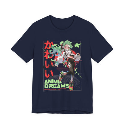 Anime Dreams Kawaii Tee — Neon Retro Anime Girl Graphic T-Shirt