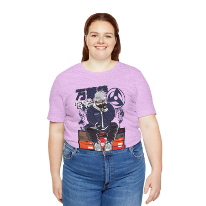Anime Sneakerhead Tee — Sitting Character on Shoe Boxes with Japanese Text