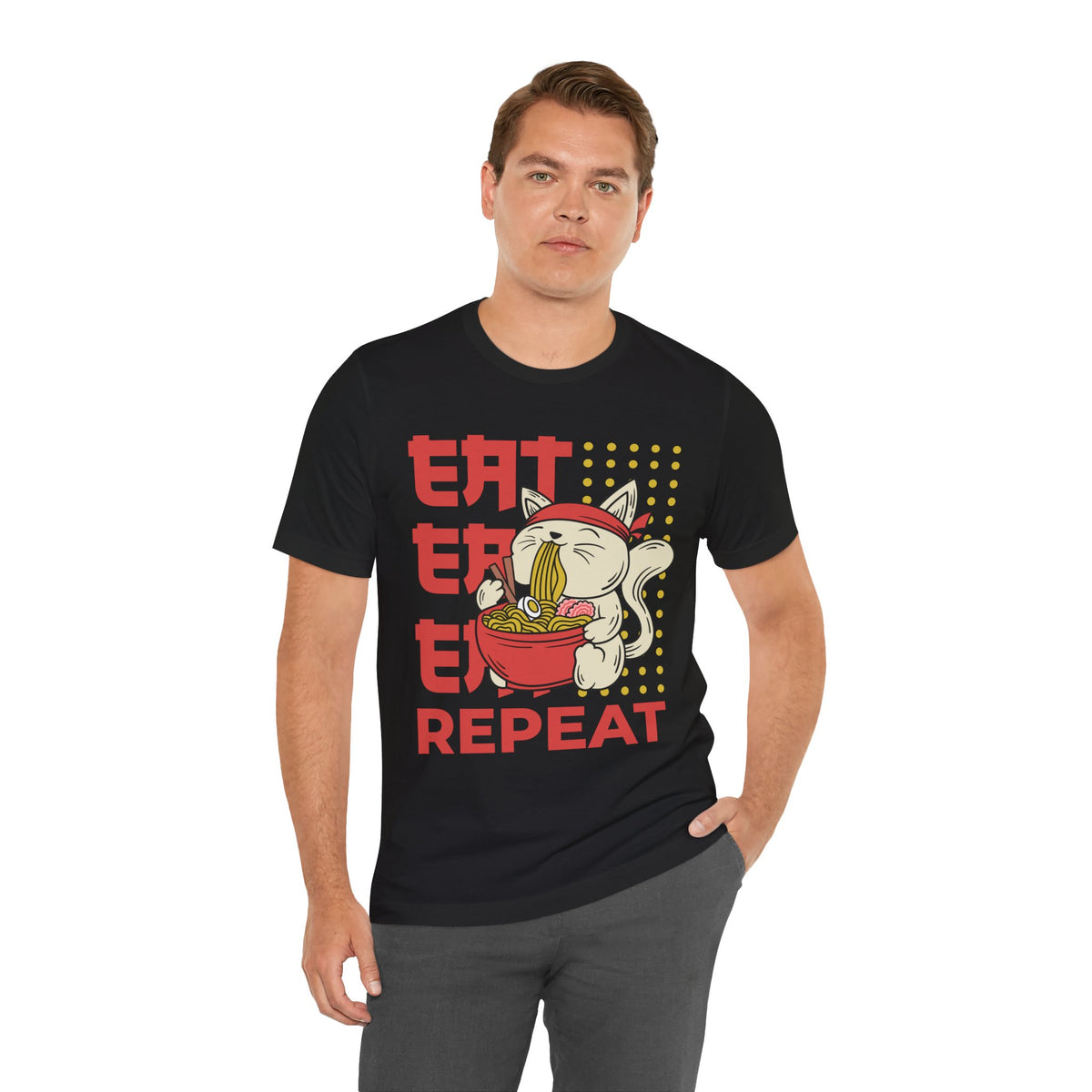 Ramen Cat Tee — "Eat Sleep Repeat" Cute Noodle Lover T-Shirt