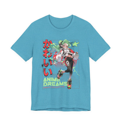 Anime Dreams Kawaii Tee — Neon Retro Anime Girl Graphic T-Shirt