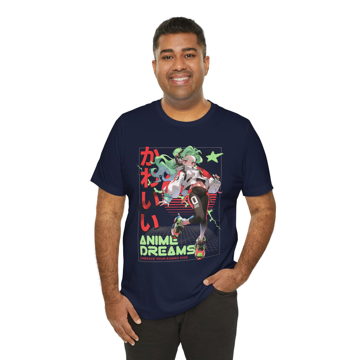 Anime Dreams Kawaii Tee — Neon Retro Anime Girl Graphic T-Shirt