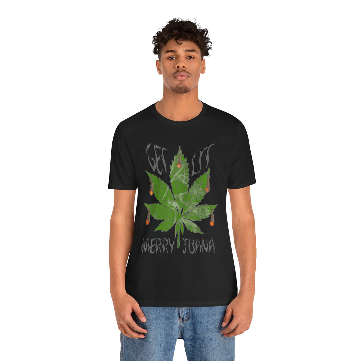 Merry Tijuana Cannabis Leaf Tee — 'Get Lit' Holiday Marijuana T-Shirt