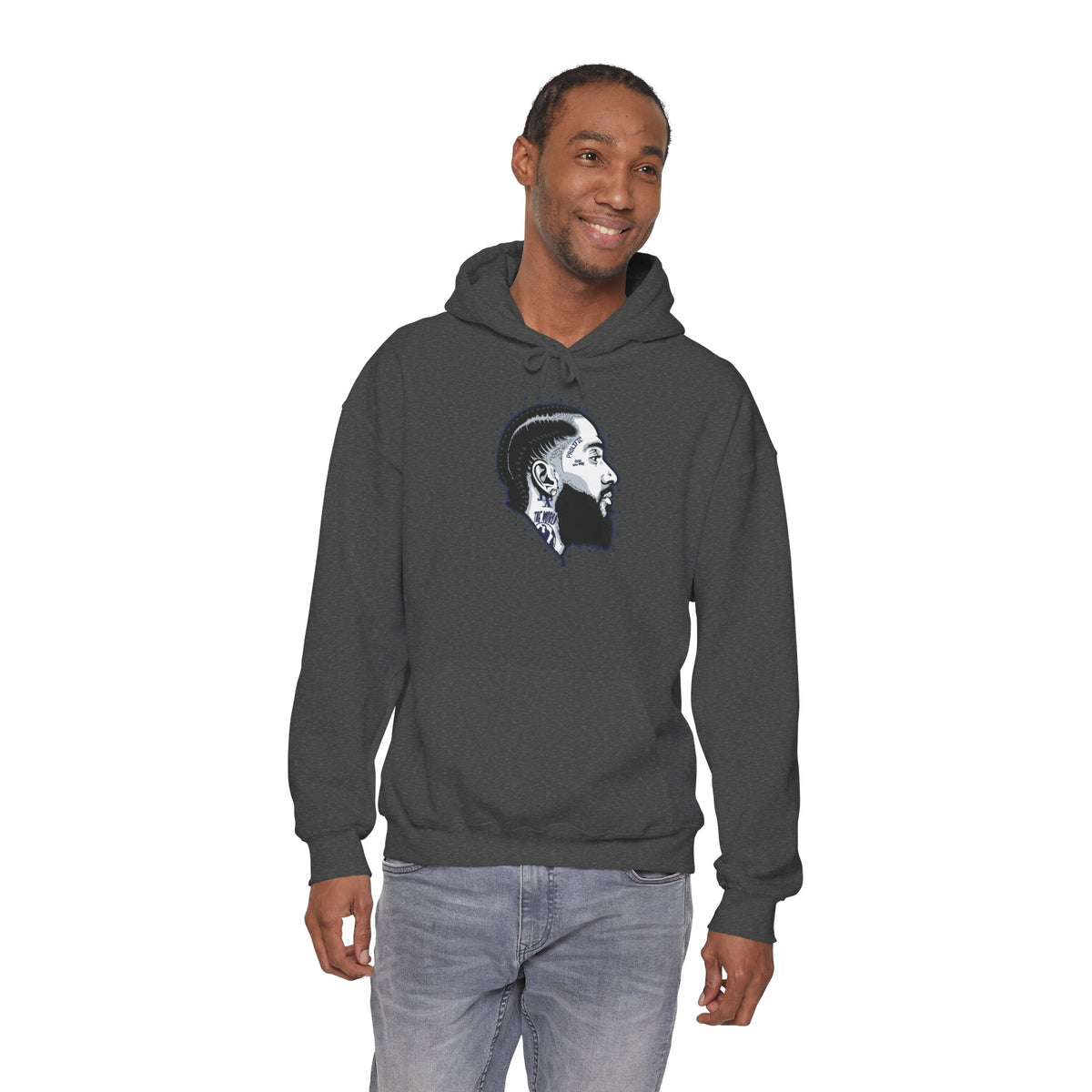 Portrait Graphic NIPSEY – Side Profile Ink Illustration Hooded