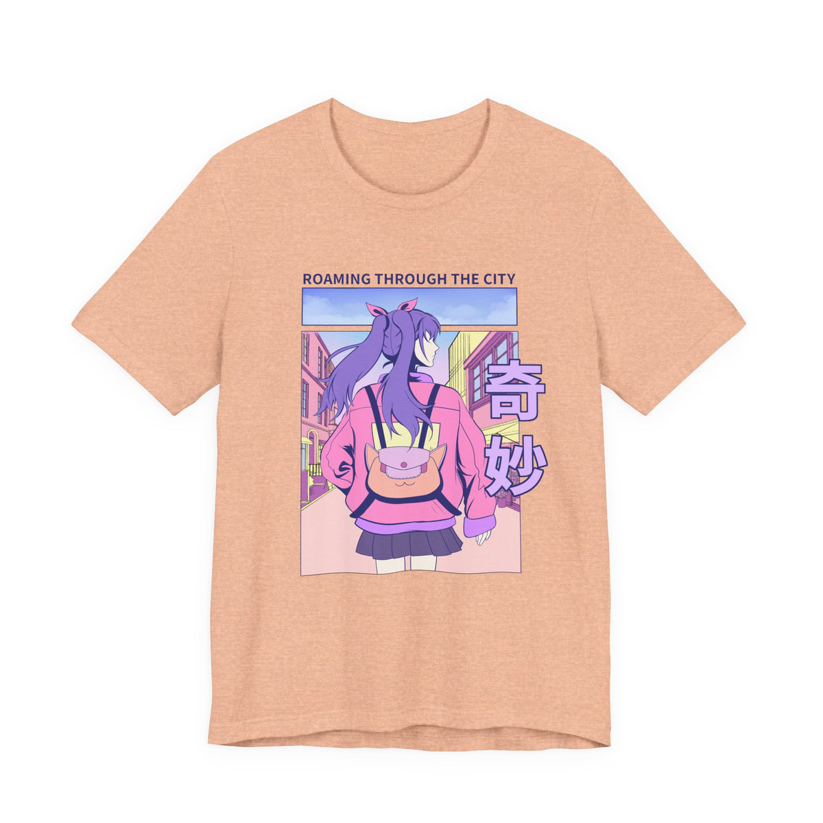 Roaming Through The City Anime Girl Tee — Vaporwave Cityscape Shirt