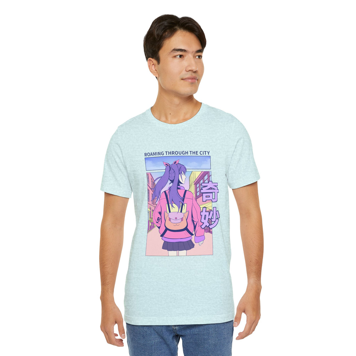 Roaming Through The City Anime Girl Tee — Vaporwave Cityscape Shirt