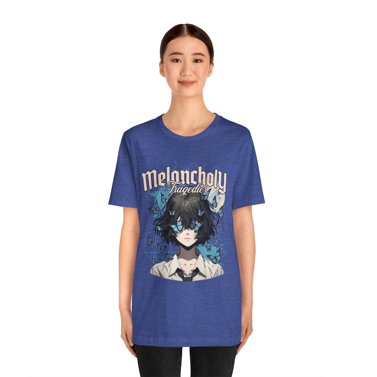 Melancholy Tragedia Anime Tee — Blue Butterflies Graphic T-Shirt