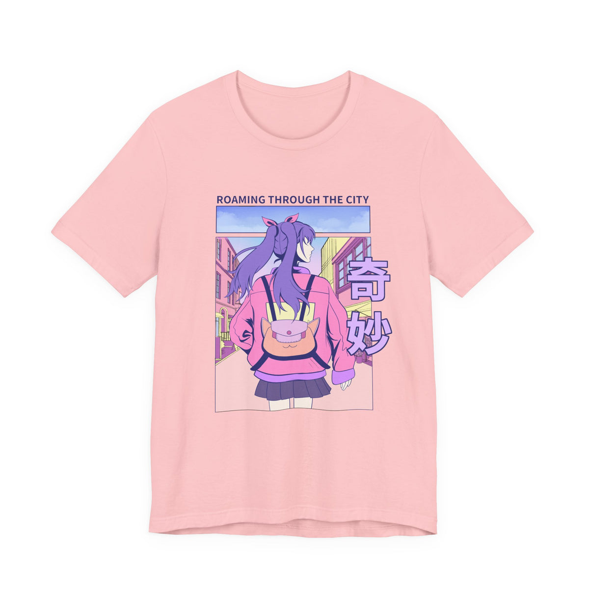 Roaming Through The City Anime Girl Tee — Vaporwave Cityscape Shirt