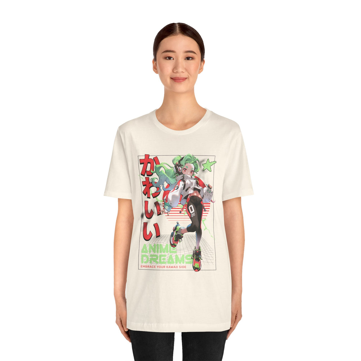 Anime Dreams Kawaii Tee — Neon Retro Anime Girl Graphic T-Shirt