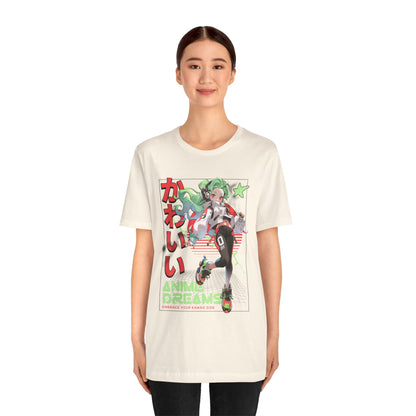 Anime Dreams Kawaii Tee — Neon Retro Anime Girl Graphic T-Shirt