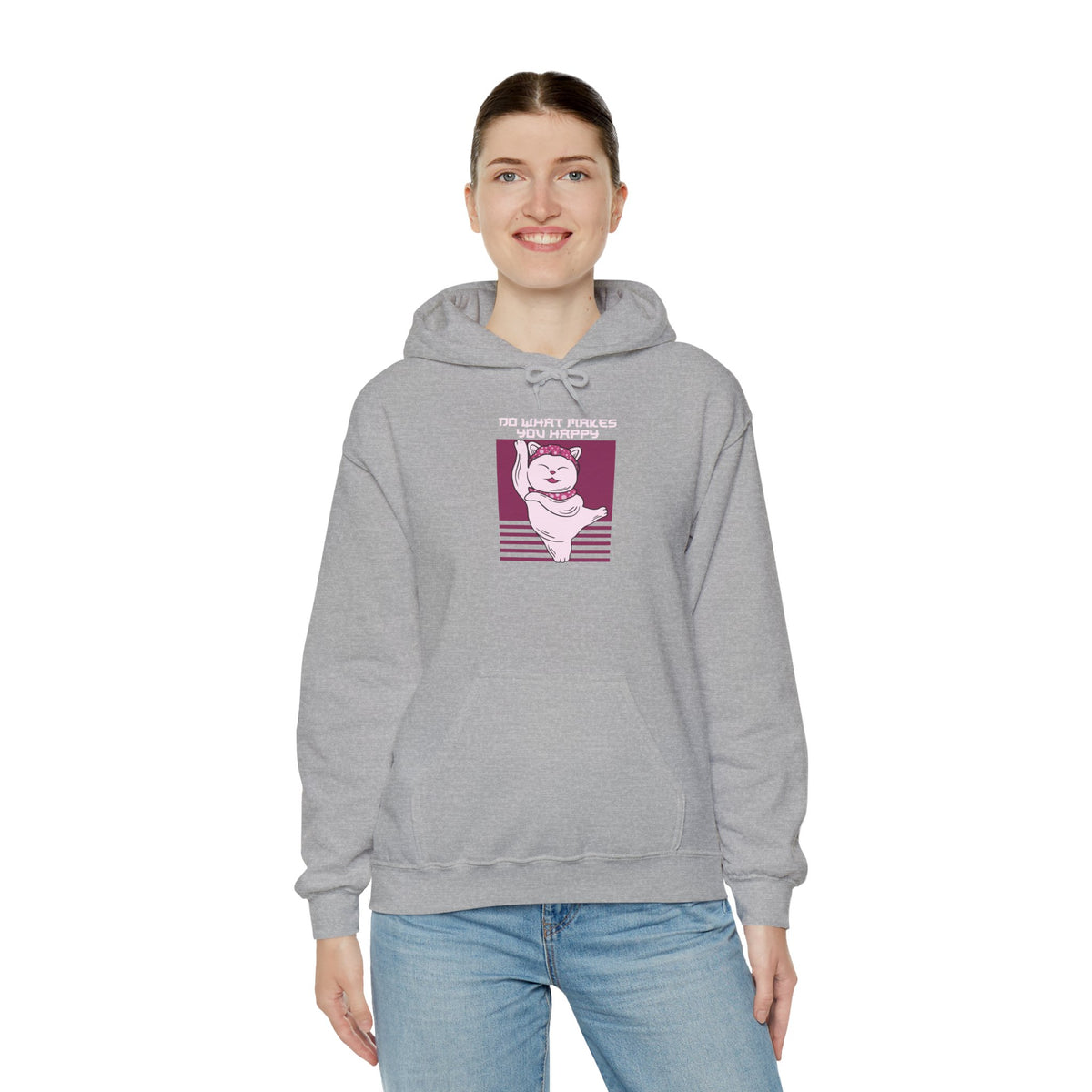 Hoodie — Retro Pink Cat 'Do What Makes You Happy' Graphic Sweatshirt