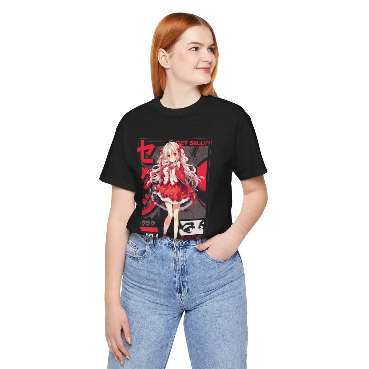 Anime Girl Graphic Tee — "Get Silly!" Red Harajuku Style T-Shirt