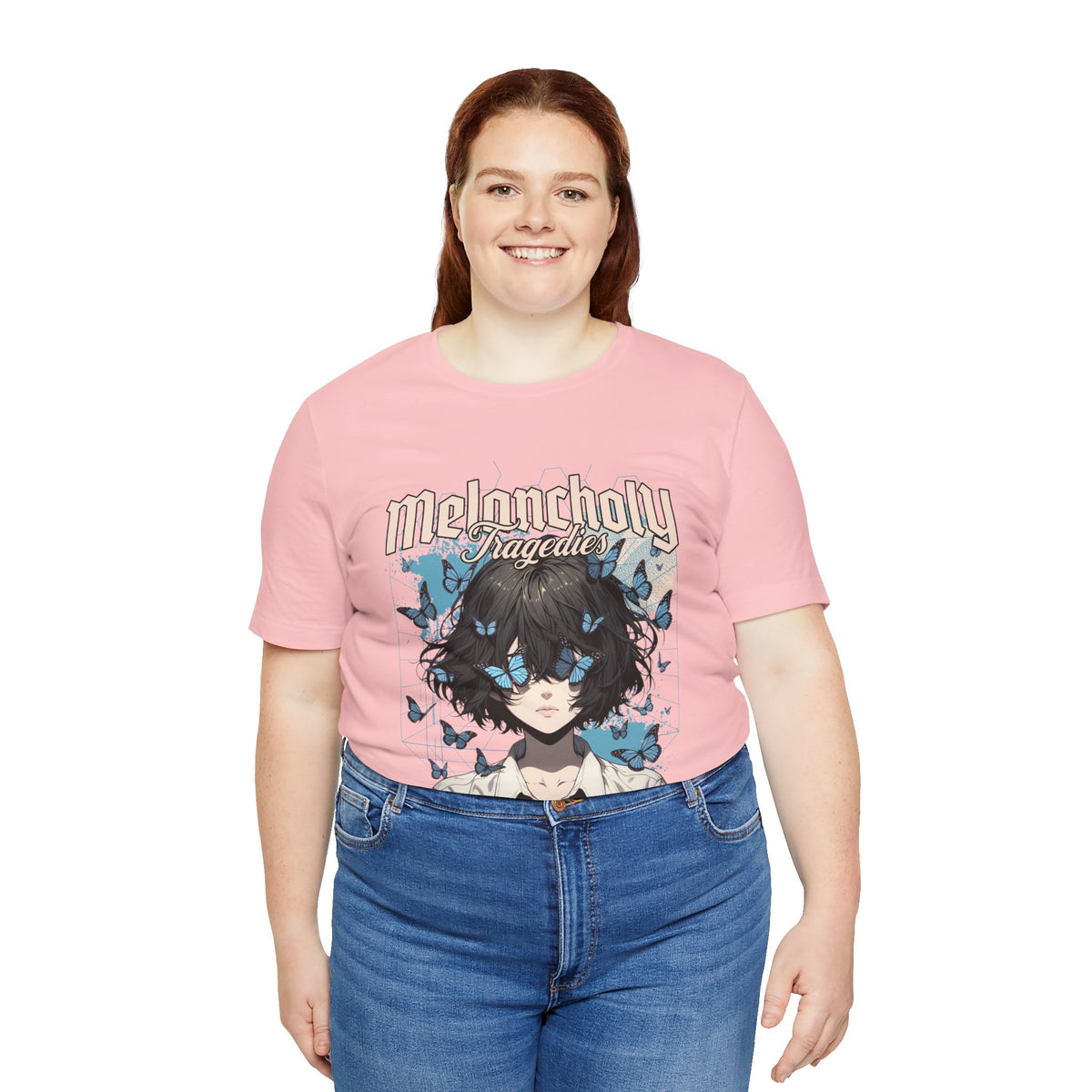 Melancholy Tragedia Anime Tee — Blue Butterflies Graphic T-Shirt