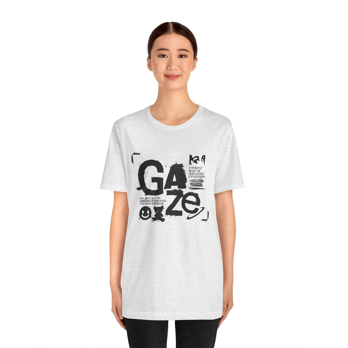 Gaze Typography Graphic Tee — Abstract Monochrome Text Art T-Shirt